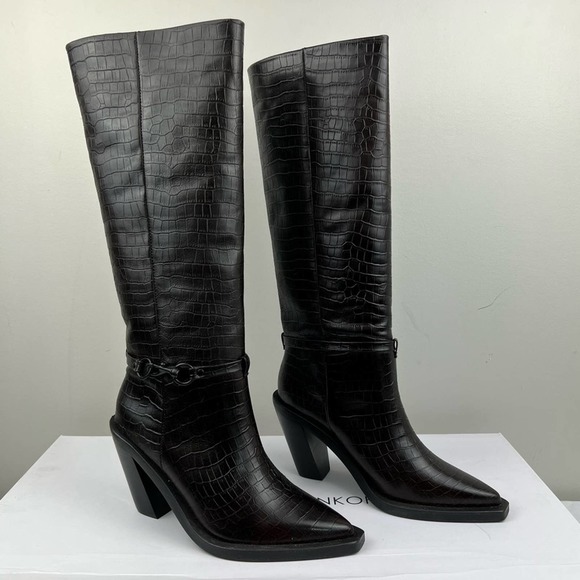 Rebecca Minkoff Black Croc-Embossed Heeled Boots - Picture 3 of 10